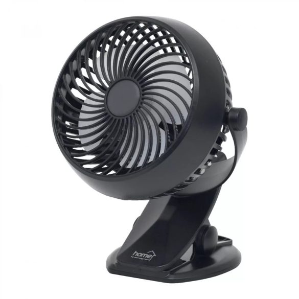 HOME CLF 10/BK csíptetős, akkumulátoros ventilátor, 3 fokozat, 10 cm-es lapátátmérő, állítható fejrész, 1800 mAh Li-ion akkumulátor, fekete
