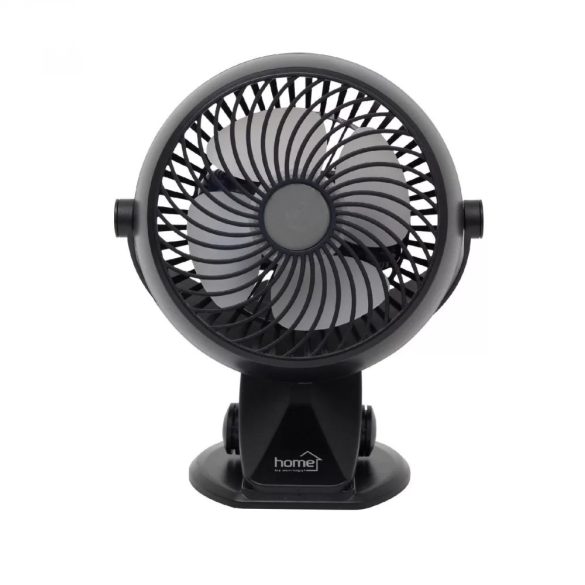 HOME CLF 10/BK csíptetős, akkumulátoros ventilátor, 3 fokozat, 10 cm-es lapátátmérő, állítható fejrész, 1800 mAh Li-ion akkumulátor, fekete