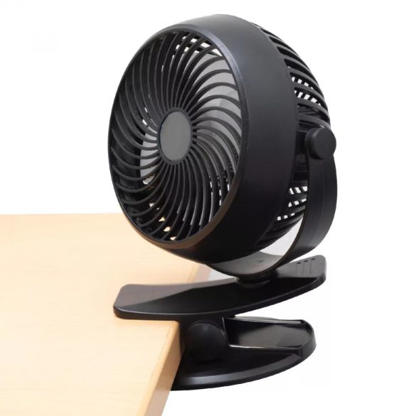 HOME CLF 10/BK csíptetős, akkumulátoros ventilátor, 3 fokozat, 10 cm-es lapátátmérő, állítható fejrész, 1800 mAh Li-ion akkumulátor, fekete