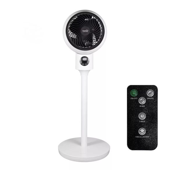 HOME SFR 20 álló ventilátor, 50 W, 3 fokozat, 20 cm-es lapátátmérő, 70°-os oszcillálás, állítható fej, fehér LED kijelző, távirányító, fehér