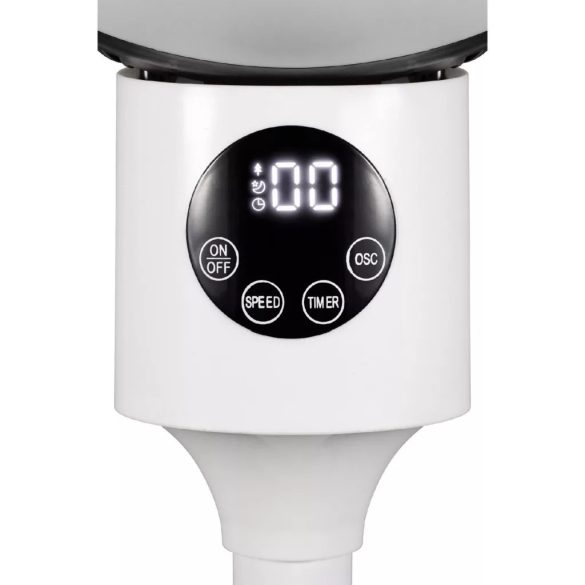 HOME SFR 20 álló ventilátor, 50 W, 3 fokozat, 20 cm-es lapátátmérő, 70°-os oszcillálás, állítható fej, fehér LED kijelző, távirányító, fehér